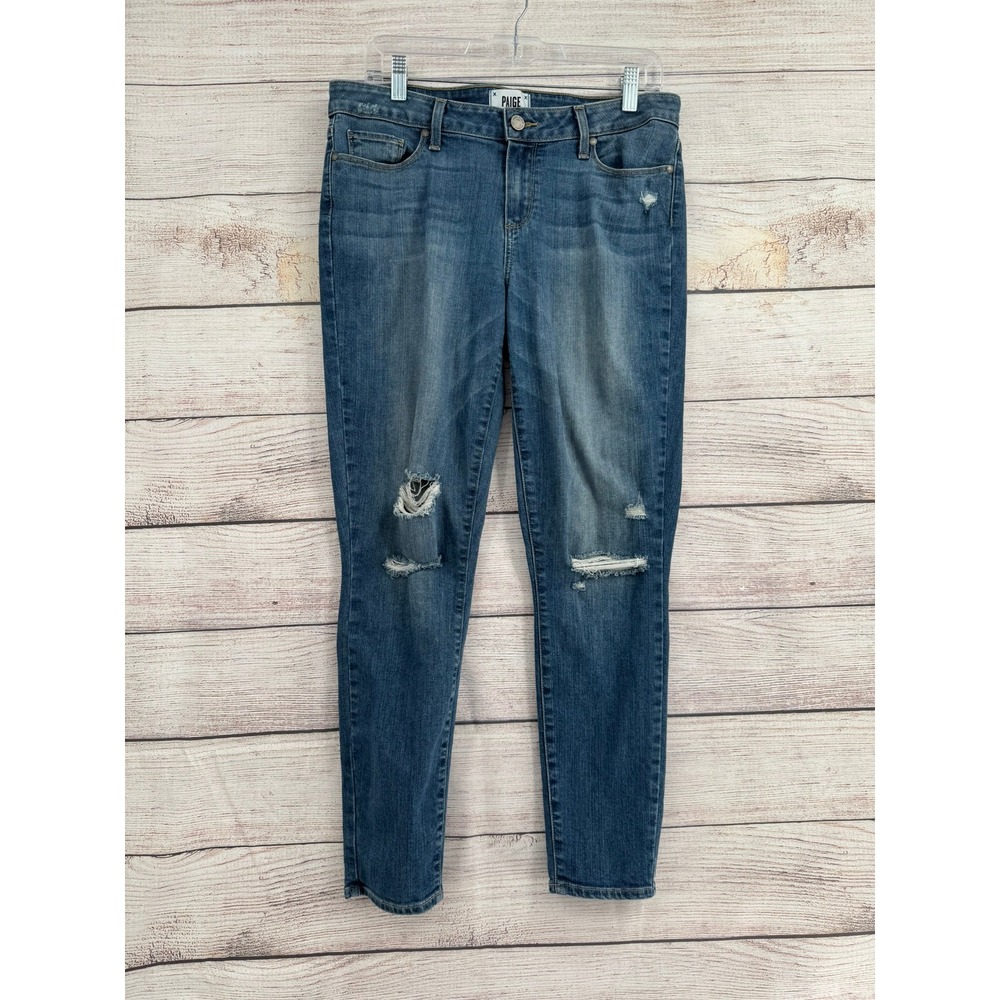 Paige Verdugo Ankle Jeans Women 32 Blue Distressed Skinny Denim 1764981-641
